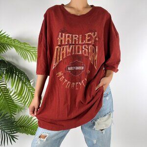 Vintage Y2K Red Harley Davidson Indie Grunge Short Sleeve Baggy T-Shirt / 2XL
